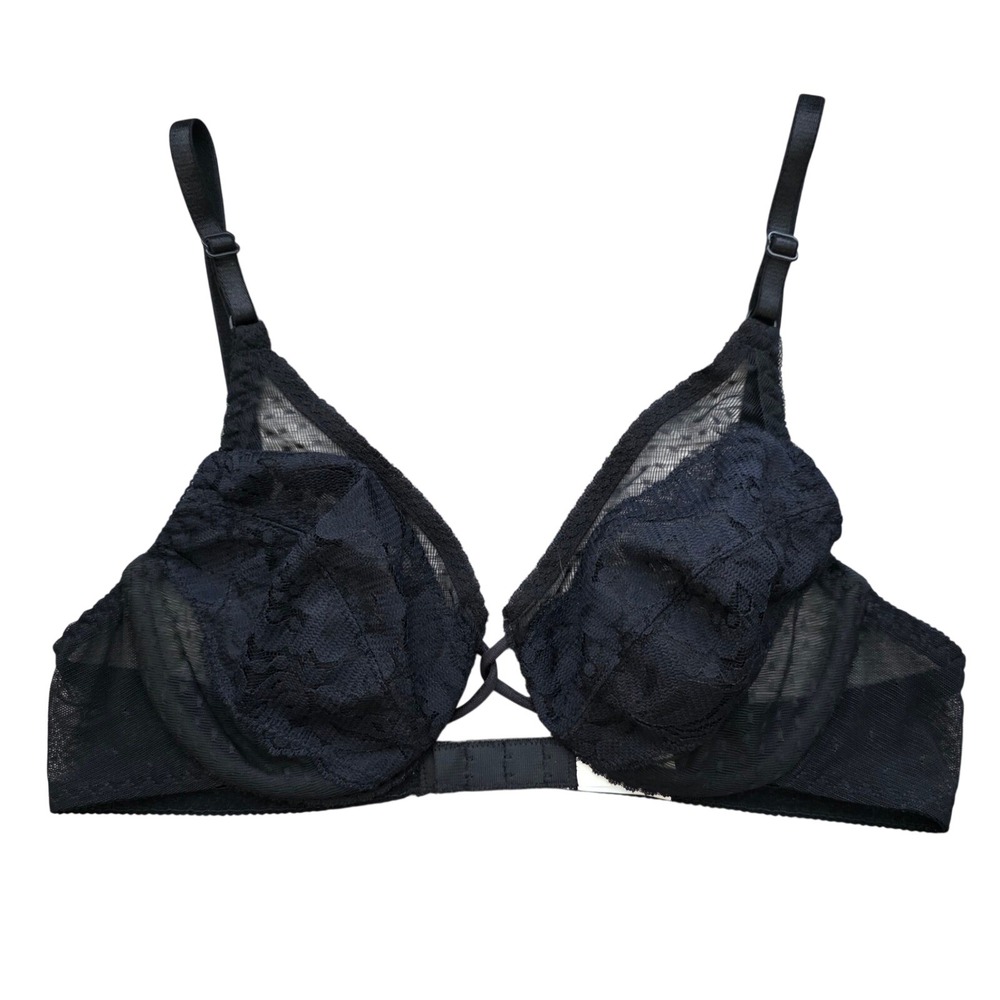 Vintage Inclinations Black Lace Underwire Sheer Mesh Bra 36B 3